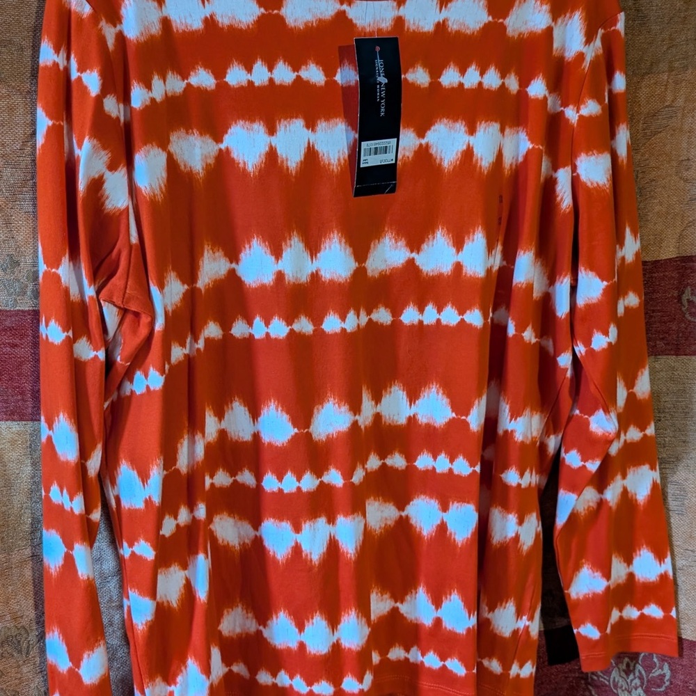 Jones New York Orange and White Tie-Dye Top